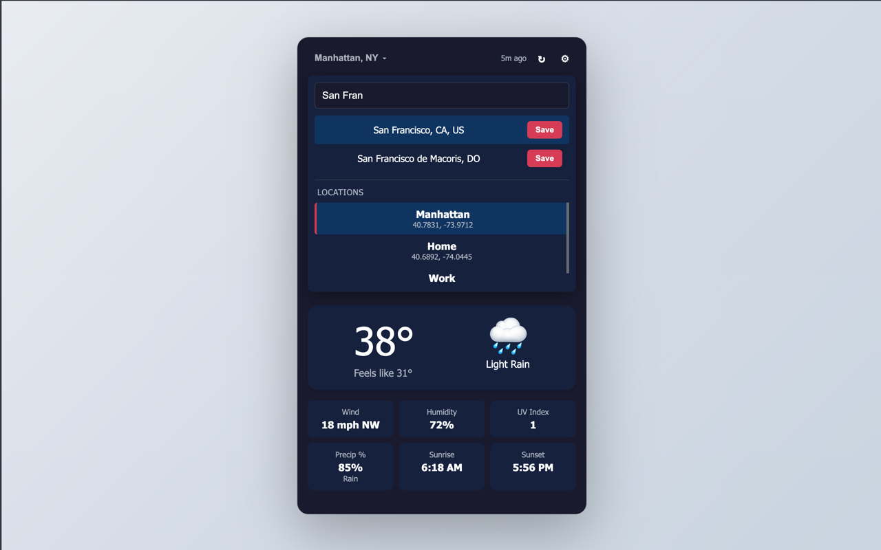 Pirate Weather Extension location search and saved locations